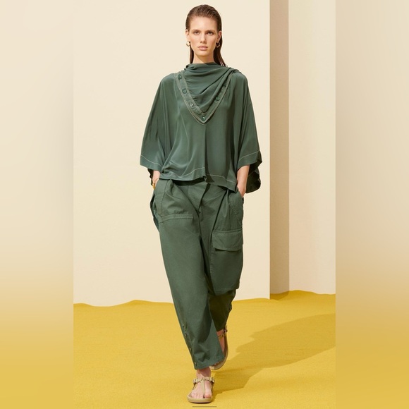 Zara NWT Leather Sandals Khaki Green - Picture 3 of 7